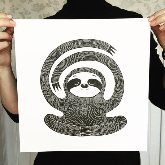 Large Sloth - handmade original print of a sloth